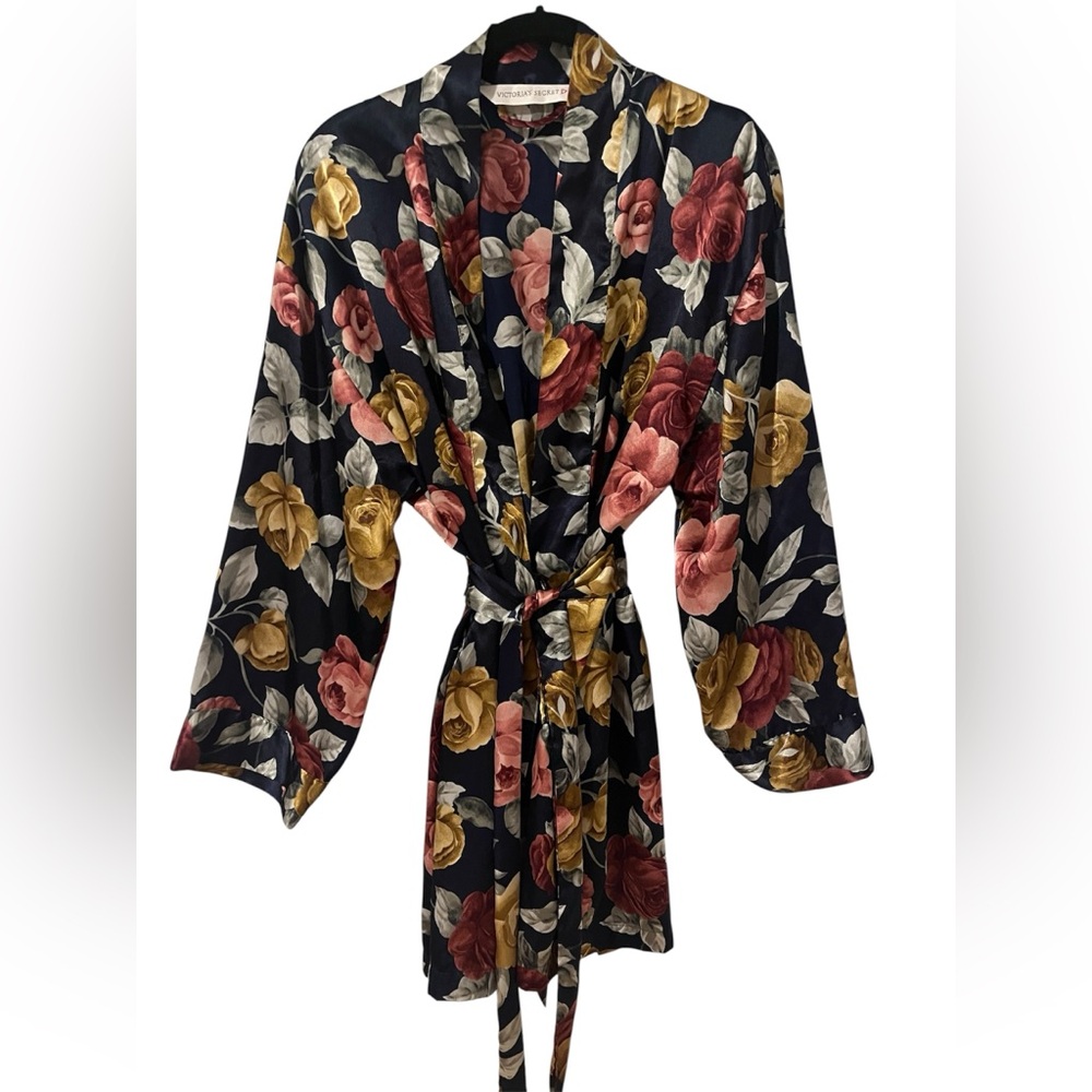 Victoria's Secret Navy Floral Satin Robe